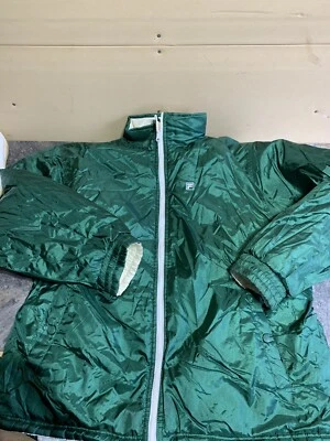 Rare Vintage FILA Spell Out Color Block Zipper Puffer Jacket 90s Hop Green Xl 17 - Image 1 of 4