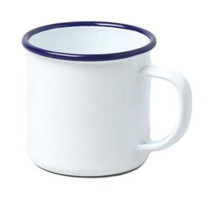 Falcon Housewares Traditional Retro Classic Enamel Steel Mug - White & Blue Trim - Picture 1 of 5