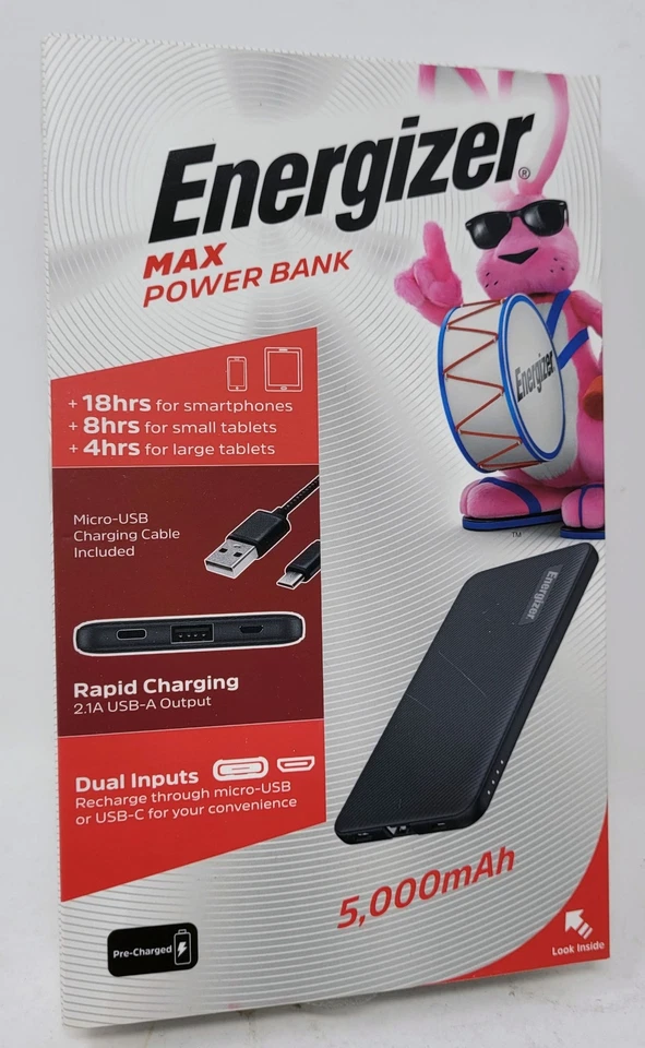 Carregador portátil Energizer MAX 5.000mAh ultrafino banco de potência de alta velocidade UE5044 - Imagem 1 de 4