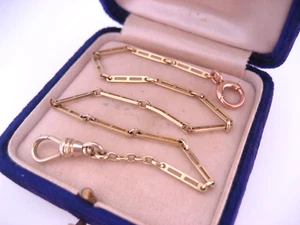 Antique Edwardian Art Deco 14K Gold Bar Link Pocket Watch Chain Dog Clip Clasp - Picture 1 of 11