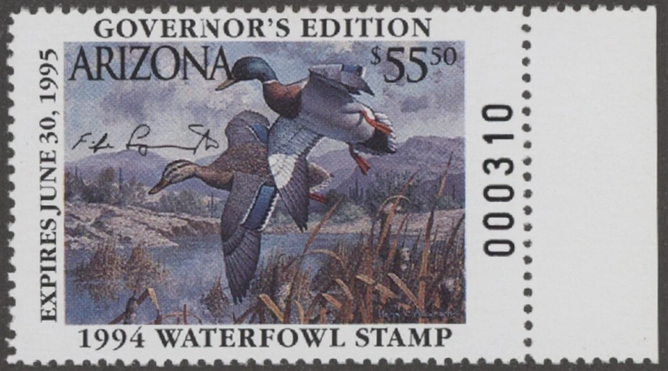 1994 Arizona Governor's Edition Duck Stamp Mint Never Hinged  - Image 1 of 1