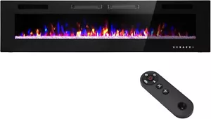72"Ultra Thin Electric Fireplace Wall-Mounted & Recessed Fireplace Heater Remote - Picture 1 of 13