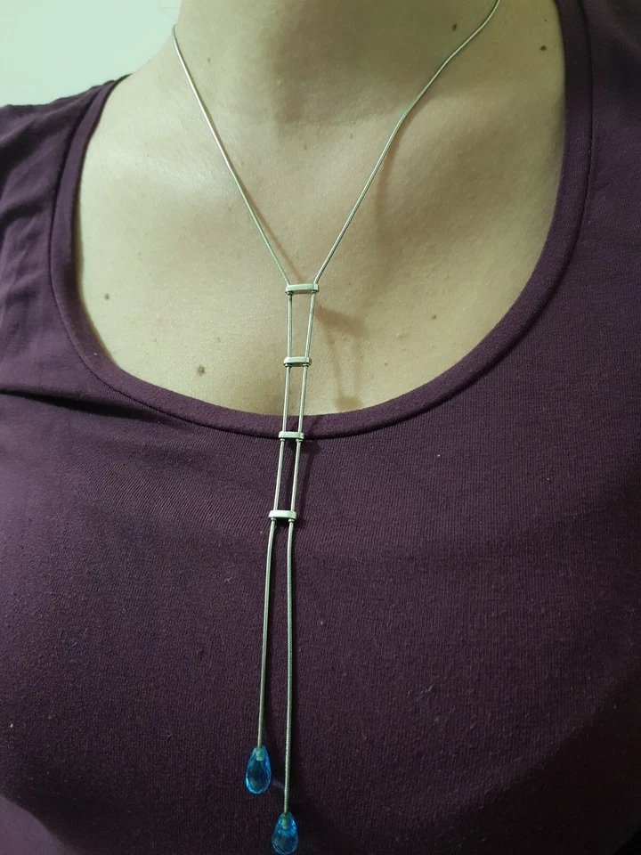 Collana argento 925 Benetton con pietre a goccia azzurre - Immagine 1 di 1