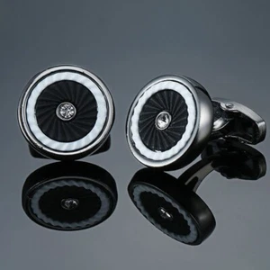 Fashion Men Luxury Round Cufflinks Shirt Cufflinks Silver Frame Jewelry - Picture 1 of 1