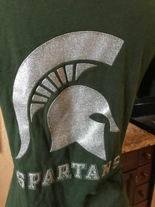 VTG NCAA Spartans GLITTER GRAPHICS SZ MED GREEN T SHIRT b13 - Picture 1 of 5