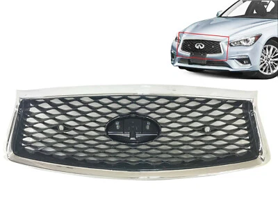 New Fits 2018-2024 Infiniti Q50s Front Bumper Upper Grille W Sensor Hole Cam Opt - Image 1 of 4