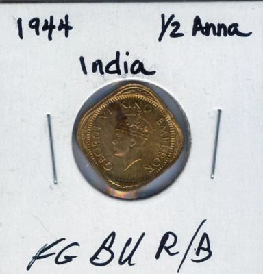 1944 British India 1/2 Anna Finest BU RB Quality Exact Coin Sku: World #291 - Image 1 of 2