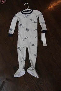 SLEEPER~Carter's Cotton Waffle FOOTED sz: 24 month NEW w tag Cream+Navy Dinosaur - Picture 1 of 9