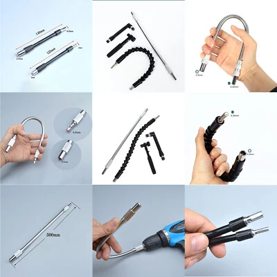 Right Angle Drill Adapter Screwdriver Hold 1/4" & Flexible Shaft Extension Bits - Image 1 of 4