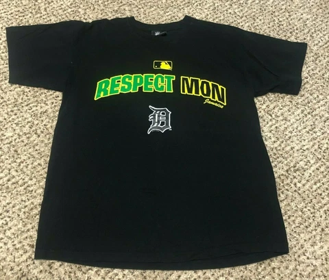 NICE Caribbean Vacation Respect Mon Detroit Tigers Jamaica Black T-Shirt Large Cover