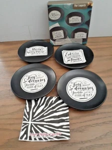 Pier 1 Imports Set Of 4 Appetizer Plates 6” Round Black & White Gift D4 - Picture 1 of 7