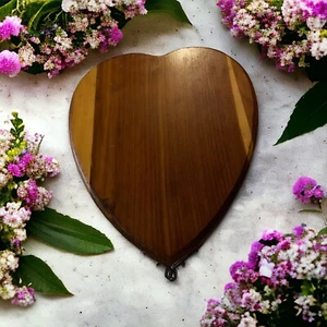 Pilliod Cedar Heart Shaped Jewelry Box  Vintage Trinket Box Red Lined W Mirror - Picture 1 of 9