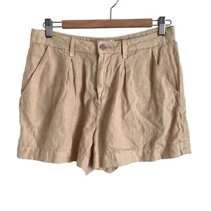 L’Agence Size 27 Zahari High Rise Pleated Short Tan Linen Coastal Summer Neural - Picture 1 of 14