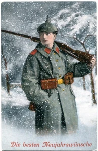 Künstler-AK NEUJAHR, Soldat, Pickelhaube, Gewehr, hält Wacht im Schnee 10er - Bild 1 von 1