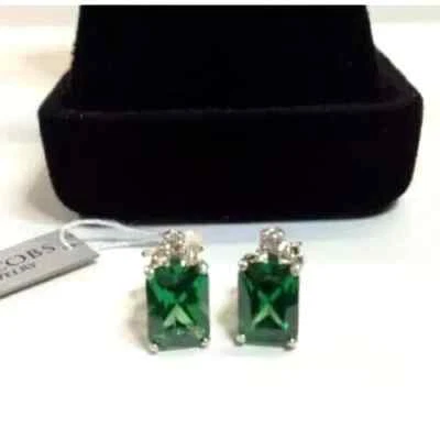 Orecchini antichi in argento sterling 925 fatti a mano con pietra smeraldo da... - Immagine 1 di 4