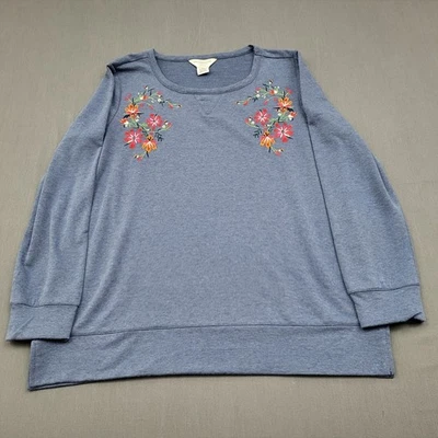 Suéter de fin de semana Liz Claiborne para mujer PL manga larga floral bordado azul Foto 1 de 4
