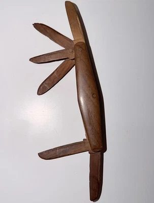 复古奇思妙想木制口袋刀折叠独特罕见 20 世纪 60 年代流浪汉艺术 — 第 1/4 张图片