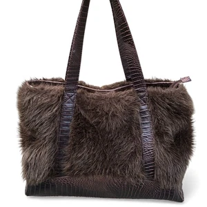 Vintage IMOSHION Handtasche Kunstfell Kroko-Prägung Damen braun groß Schultertasche - Bild 1 von 14
