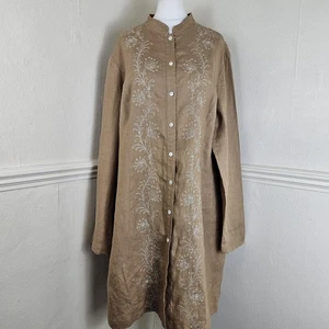 Laura Ashley 100% Linen Tan Tunic Shirt Dress Vintage Embroidered UK 16 - Picture 1 of 17