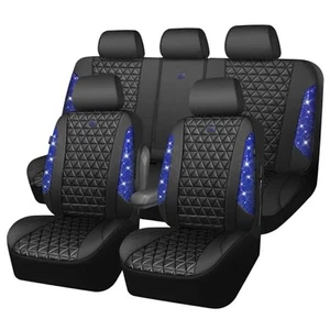  Bling Diamond Schwarz Leder Autositzbezüge Innenraum Komplettset Blau Strass - Bild 1 von 7