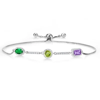 925 Sterling Silver Nano Emerald Peridot Amethyst and White Created Moissanite - Image 1 of 3
