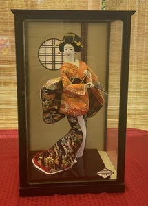 Seltene alte japanische Kyugetsu Giesha Puppe nummeriert Glaskasten 18 Zoll Figur - Bild 1 von 11