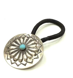 Native American Navajo Handmade Sterling Silver Kingman Turquoise Hair Tie Conch - Picture 1 of 7