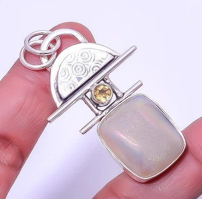 Colgante de plata de ley 925 drusa y citrino ágata opalita titanio 2,34" P770-36 Foto 1 de 4