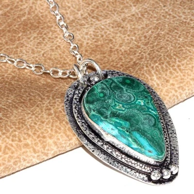 Collar Trending Crisocola Malaquita Plata 925 Chapado Piedras Preciosas 17" GW Foto 1 de 3