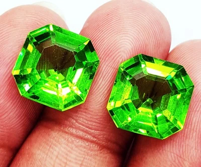 Natürlich Peridot Lose Edelstein 8 Zu 10 Karat Asscher Form Paar Certified RL238 - Bild 1 von 4