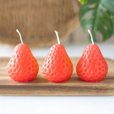 Set of 3 Novelty Fruit Strawberry Shaped Red Candles. Home Fragrance Gift - Image 1 of 4