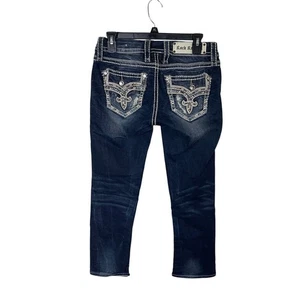Rock Revival Meri Crop Jeans Womens 28x26 Blue Embellished - Picture 1 of 10