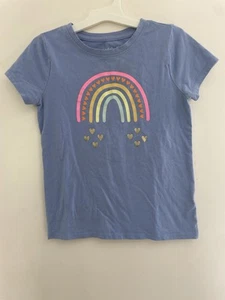 Cat & Jack Kids Girls Rainbow Hearts Cotton Crewneck Short Sleeve Shirt Blue S 6 - Picture 1 of 6