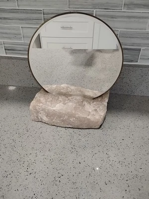 Vintage Round Mirror On Quartz Base Heavy - Image 1 of 4
