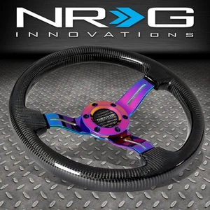 NRG 350MM 1.5"DEEP DISH NEO CHROME SPOKE GLOSSY CARBON FIBER GRIP STEERING WHEEL - Picture 1 of 5