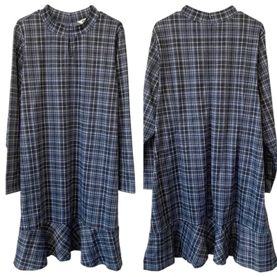 ISAAC MIZRAHI жить новый без ЯРЛЫКОВ клетку Jacquard насмешливый шеи платье волан кромки синий размер 2 X - Изображение 1 из 4