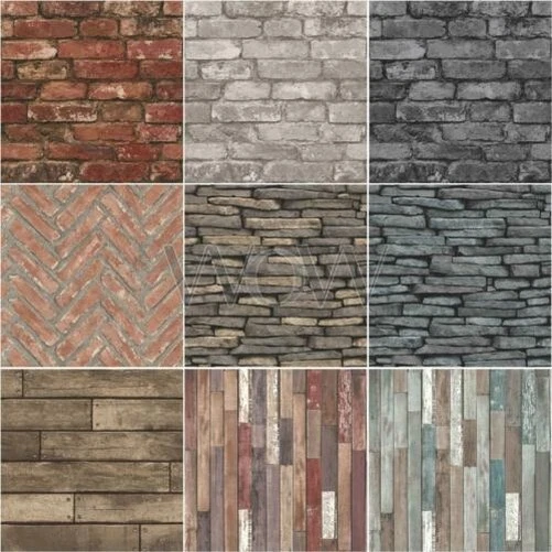 Papier Peint Effet Brique Bois Pierre - Divers Designs - Photo 1/1