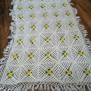 Manta de cama afgana vintage 3D flor ganchillo flecos grande 52 x 98 - Imagen 1 de 6