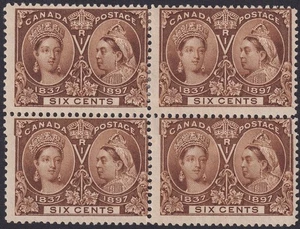 Canadá 1897 QV Jubilee 6c marrón bloque de 4 como nuevo SG129 gato £560 - Imagen 1 de 2