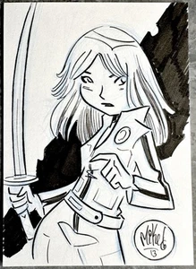 Kill Bill Sketch Card – The Bride in Jumpsuit, Orig Art by Mike Maihack 2013 - Picture 1 of 6