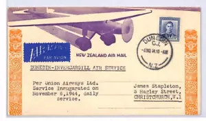 NEW ZEALAND Air Mail Cover UNION AIRWAYS FIRST FLIGHT 1944 Aviation ART YM185 - Picture 1 of 12