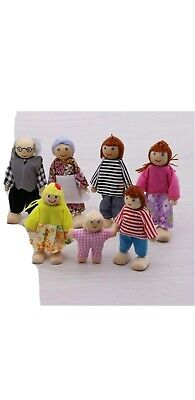 7 People Family Dolls Playset Wooden Figures For Children House Pretend Gift UK • 8.96£