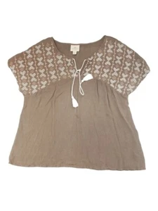 St John's Bay Womens Top Size Medium Brown Stitching Blouse - Picture 1 of 5