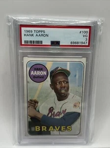 1969 Topps #100 Hank Aaron Atlanta Braves Hof PSA 3 en muy buena condición Home Run King - Imagen 1 de 4