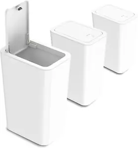 3 Pack 10L / 2.6 Gallon Small Trash Can with Lid, Bathroom Garbage Can Off White - Picture 1 of 12