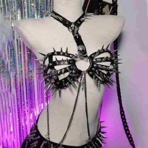 Harajuku Y2K TOPS Cross Punk Rock Skull BDSM Spike Studded Rivet Grunge - Picture 1 of 15