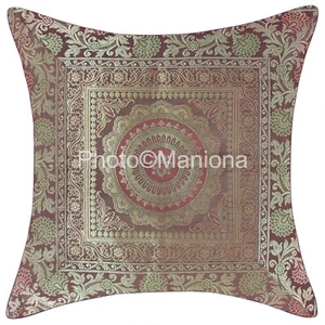 "Funda de cojín indio Banarasi almohada mandala de seda Kantha brocado trabajo 16"" X 16" - Imagen 1 de 2