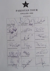 PAKISTAN CRICKET AUTOGRAPHED TEAM SHEET 1996. BY 18 INC LATIF, AHMED ANWAR. - Picture 1 of 3