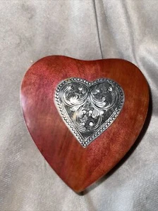 Wooden Heart Shaped Box 4” With Metal Detail Jewelry Misc Storage Valentine Love - Picture 1 of 6