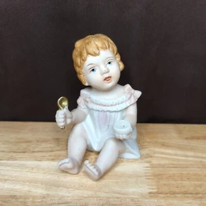 030225 Bisque Piano Bebé Niña Con Cuchara Y Cuenco Estatuilla De Colección Usada en Excelente Condición - Imagen 1 de 6